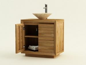 Meuble de salle de bain en teck MONZA L80 cm - Lattes Horizontales