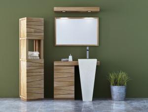 Meuble de salle de bain SALERNE L100 cm en teck - BLANC - vasque à droite